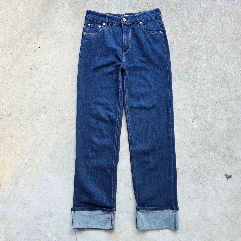 Cuffed Cottagecore Jeans Size 27 Blue Wide‎ Leg High Rise Twee Dark Wash